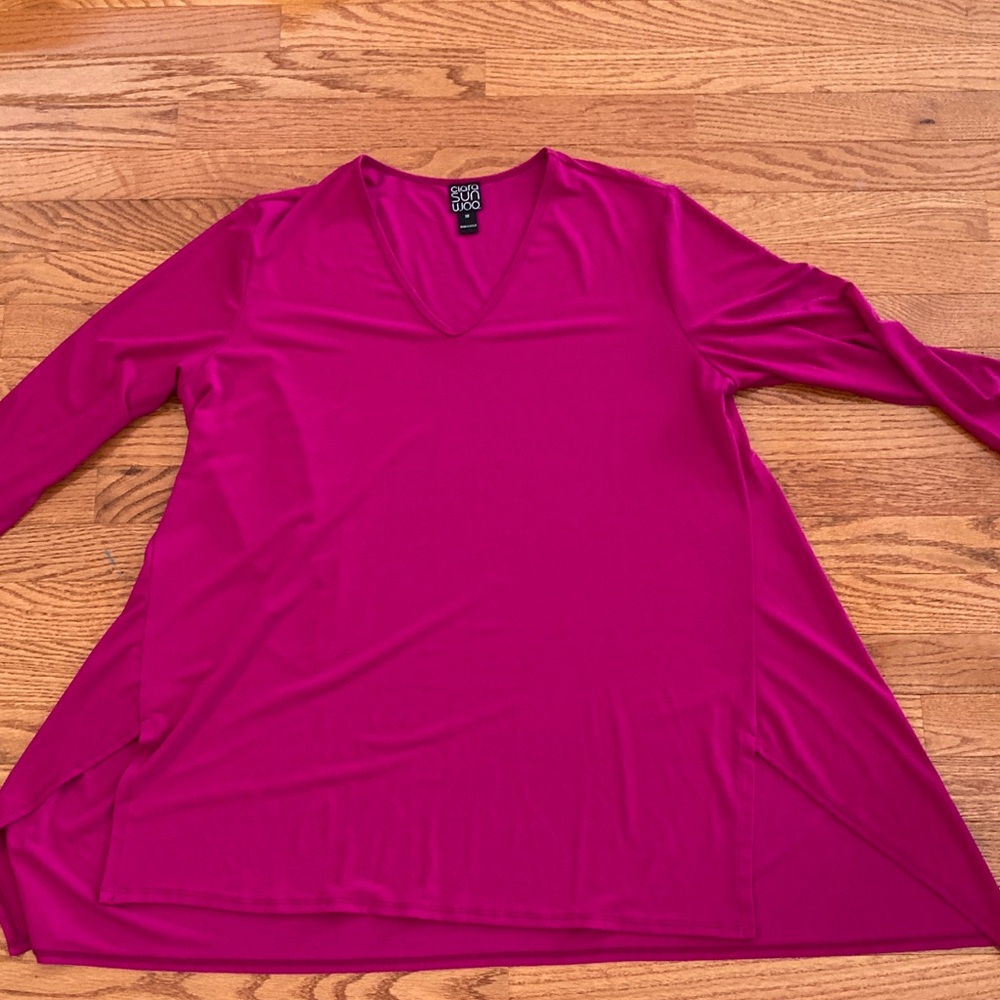 Clara SunWoo V-Neck Hi-Low Envelope Hem Tunic Magenta 1X